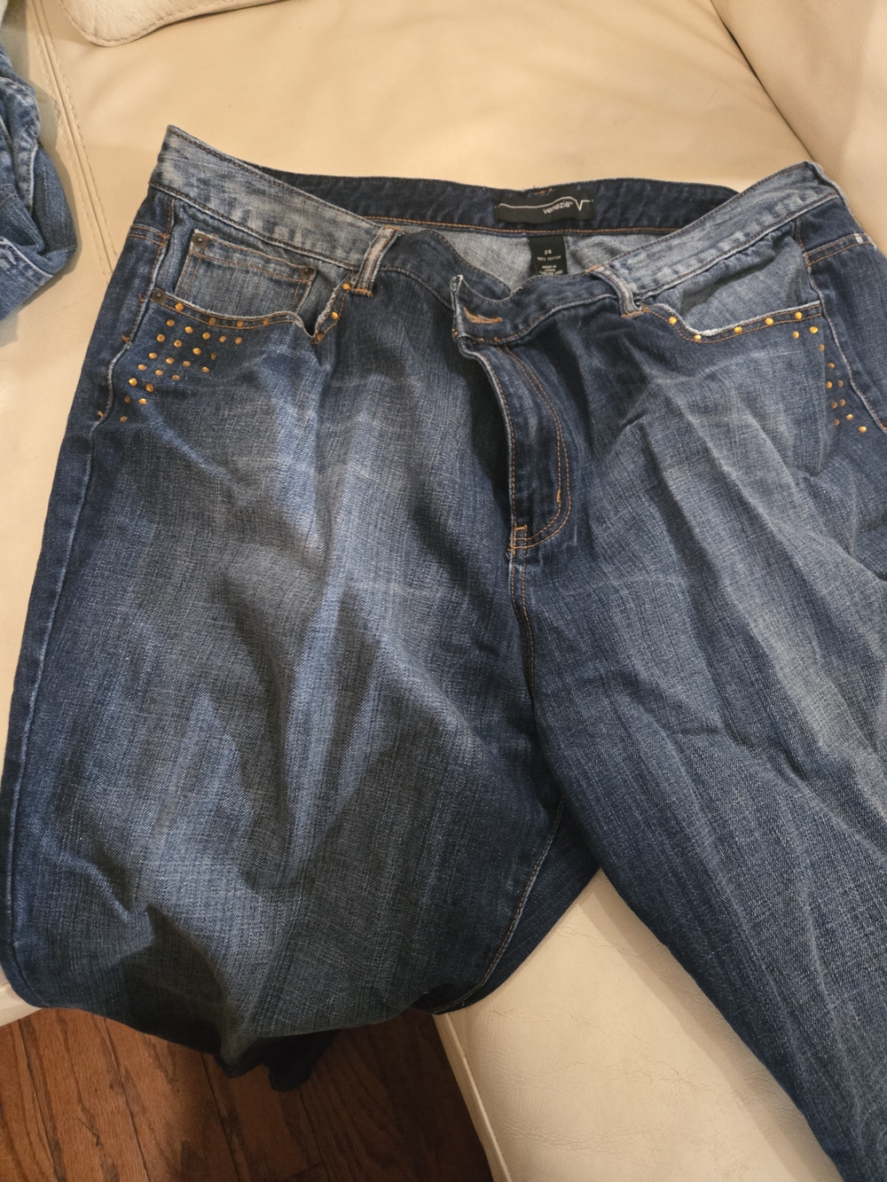 Venezia Dark Blue Denim Jeans with Orange Stitching
